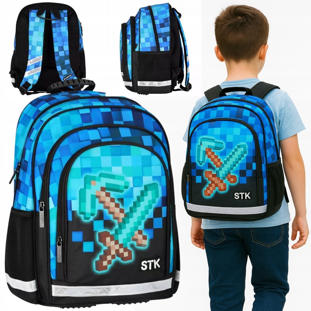 Školský batoh Minecraft v modrej farbe, priestorný a ľahký, 23 l, pripravený na školské výzvy